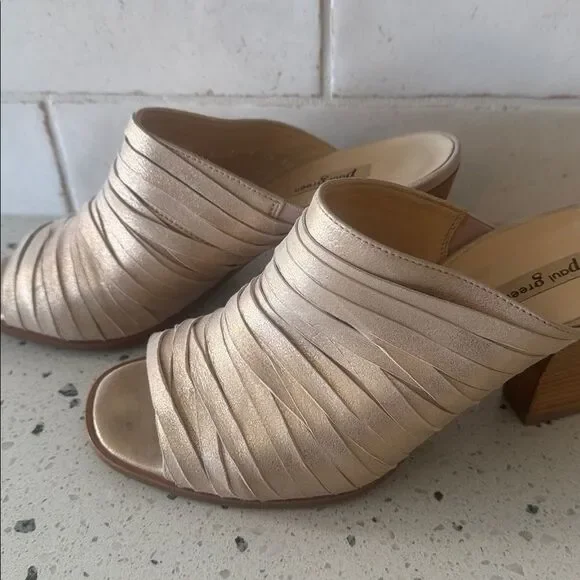 Paul Green AVERY Chic Gold Metallic Shimmer Leather Heeled Mules Shoes Size US 8 - Picture 11 of 13